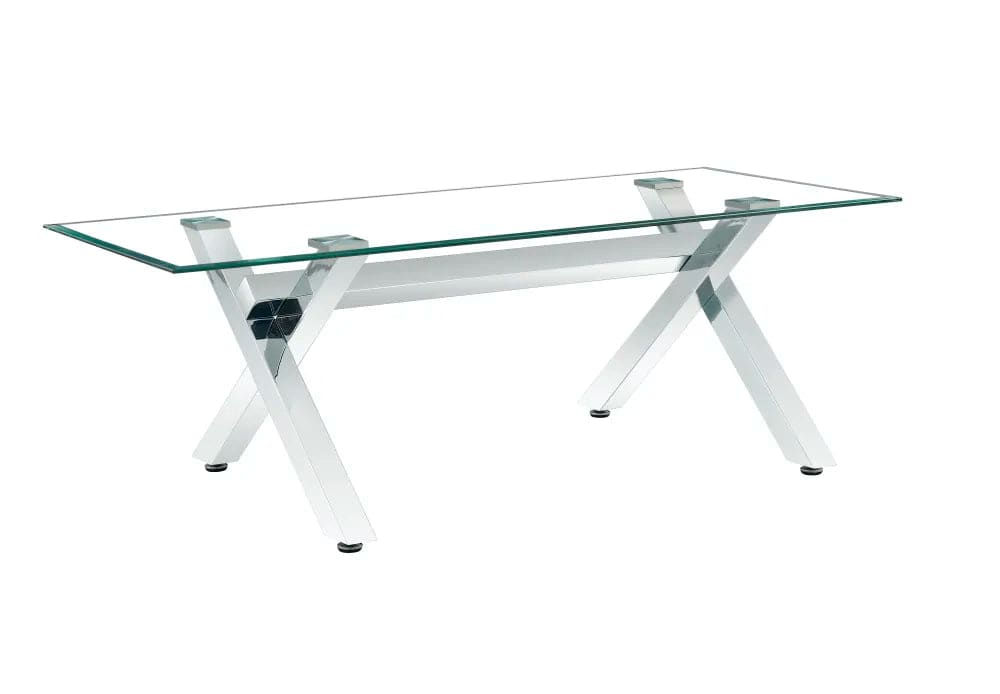 Table à manger IXE chrome plateau en verre trempé 150 cm
