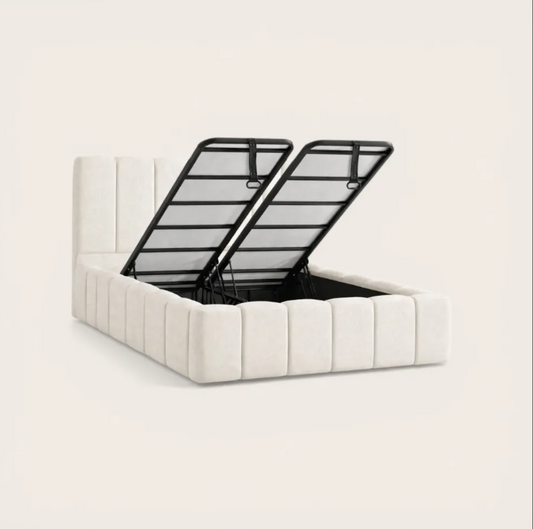 Lit Coffre PIANO - Tissu Bouclette Rase Gris