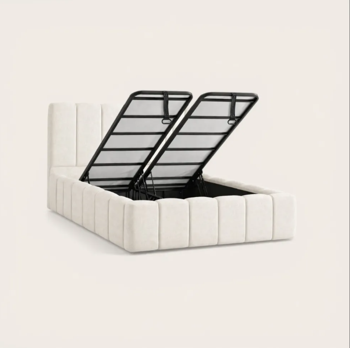 Lit Coffre PIANO - Tissu Bouclette Rase Gris