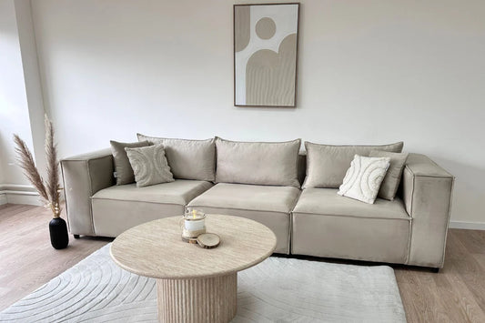 Canapé modulable Élégance 3+1 en Velours beige