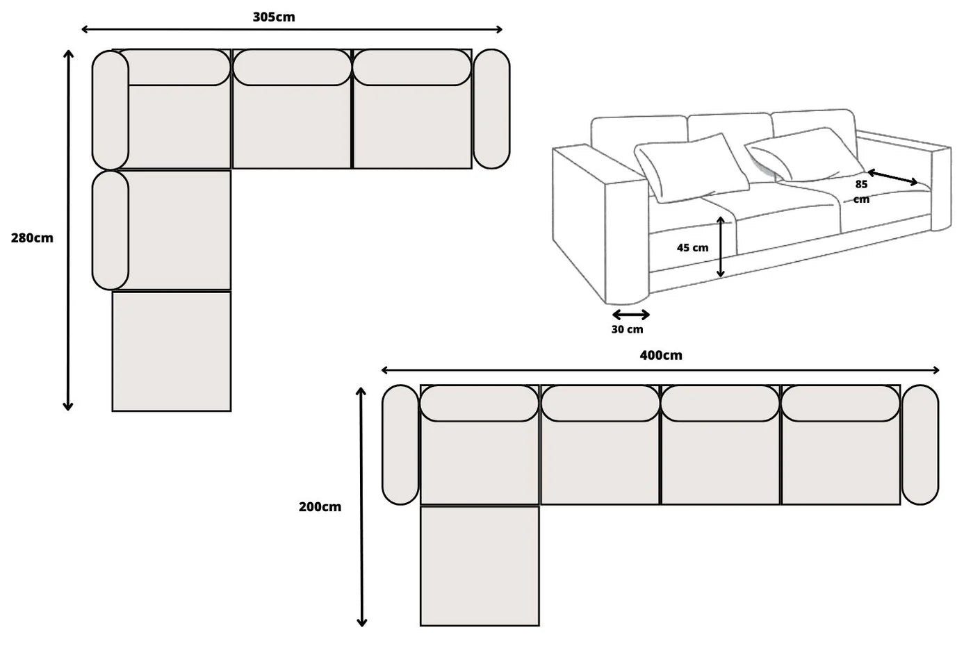 Canapé modulable Élégance 4+1 pouf en Chenille