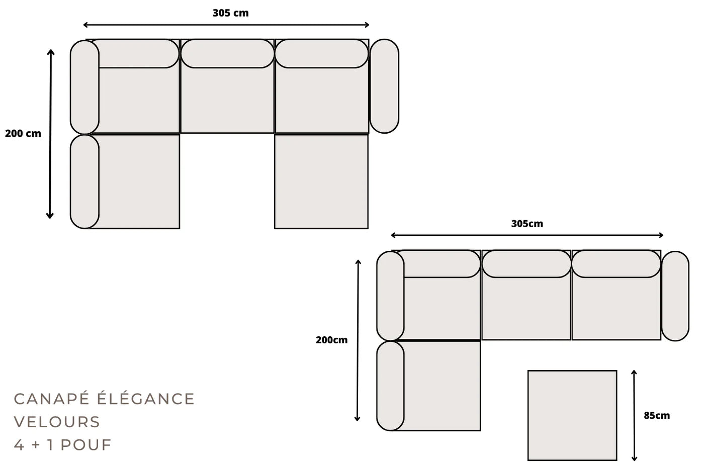 Canapé modulable Élégance 4+1 en Velours