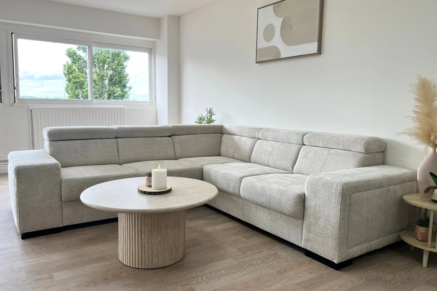 Canapé KAROLA convertible en tissu marbella Beige