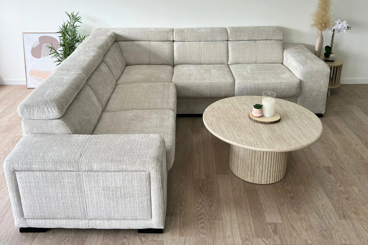 Canapé KAROLA convertible en tissu marbella Beige