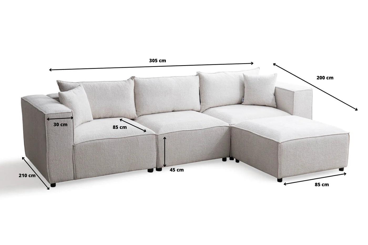 Canapé modulable Élégance 3+1 pouf en Chenille