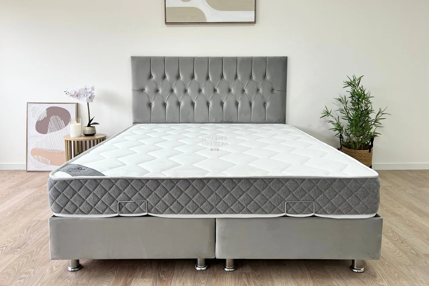 Lit Coffre HUGO BEIGE - Velours