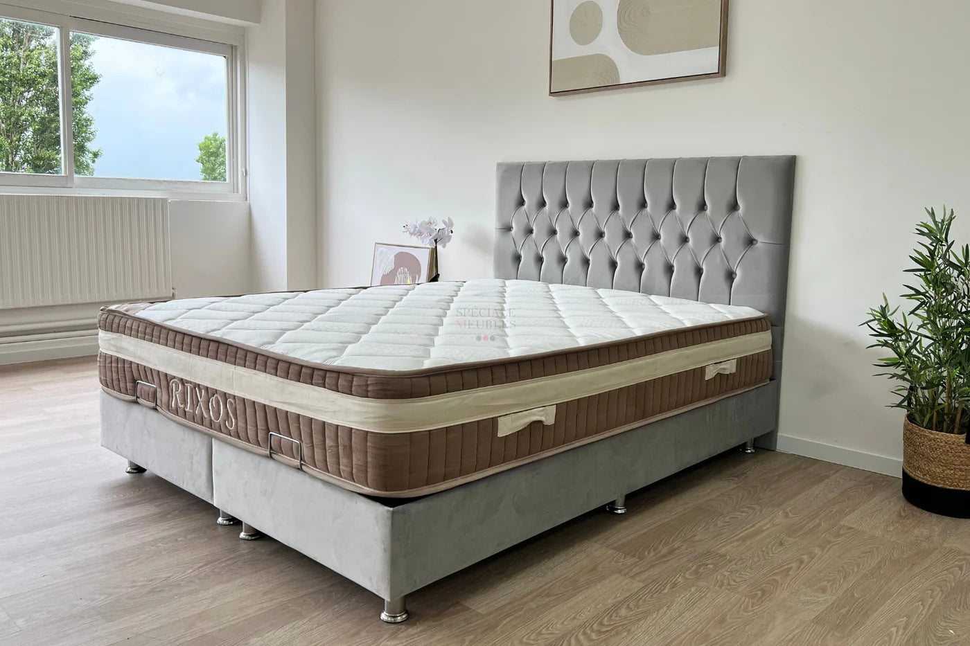 Lit Coffre HUGO BEIGE - Velours