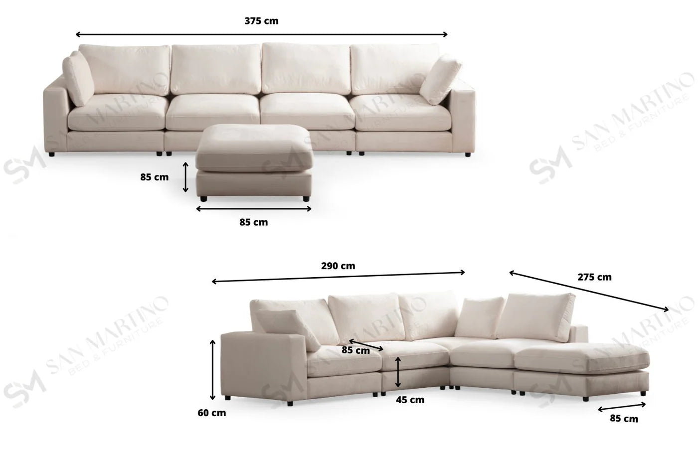 Canapé modulable Julia 4+1 en Velours