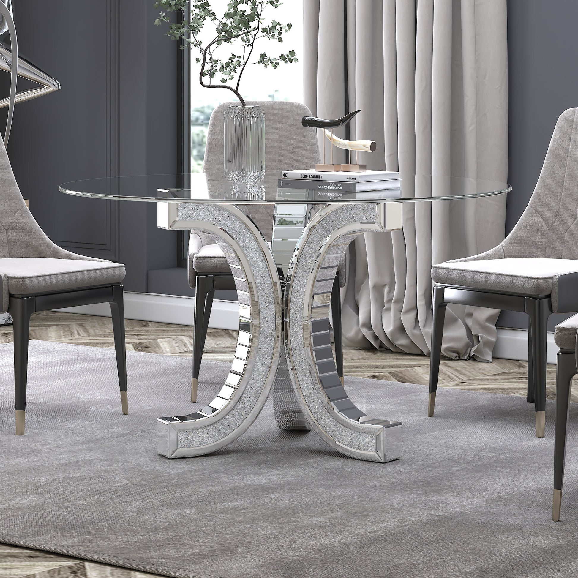 TABLE REPAS EN VERRE MIROIR PLATEAU VERRE TREMPE  COLLECTION ECLAT
