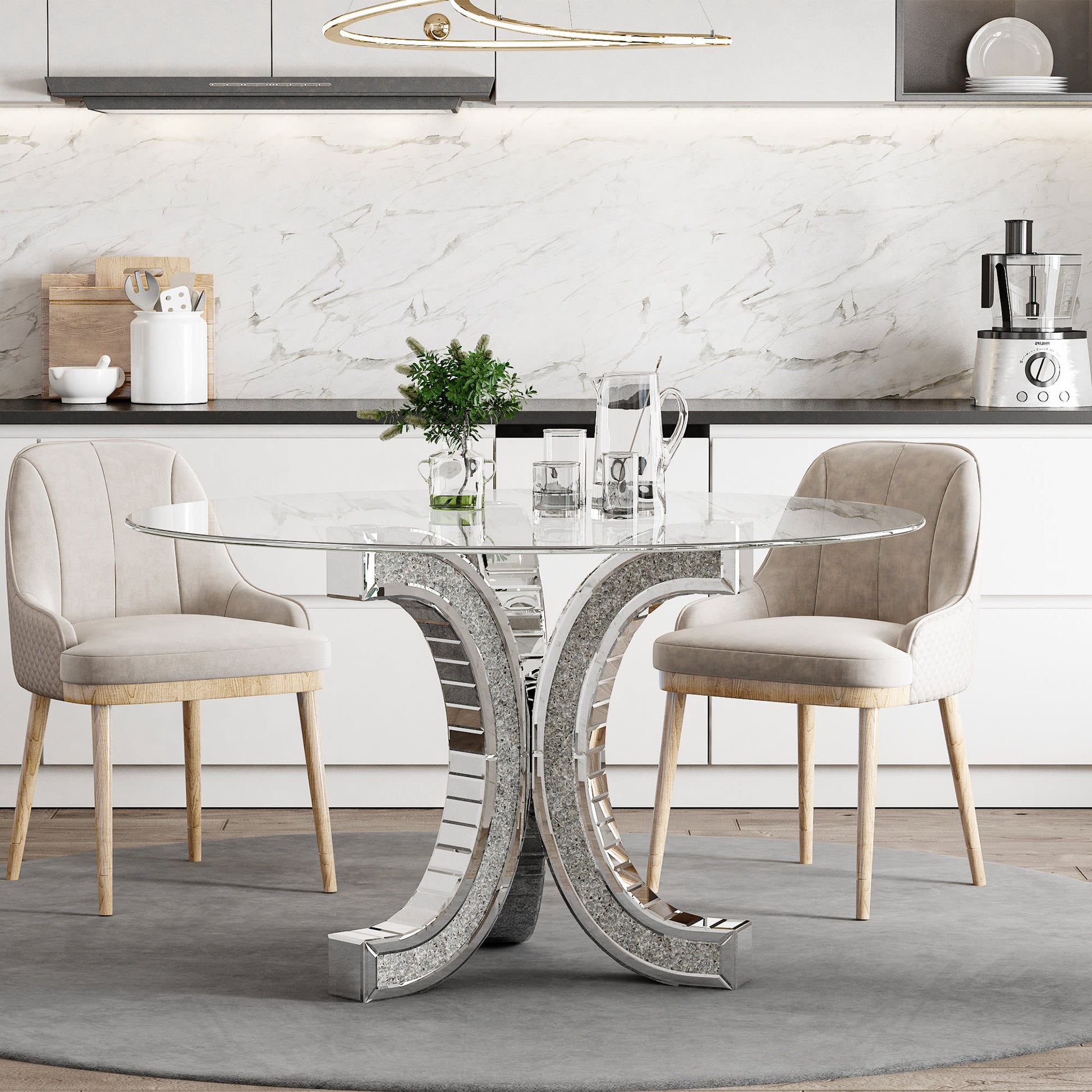 TABLE REPAS EN VERRE MIROIR PLATEAU VERRE TREMPE  COLLECTION ECLAT