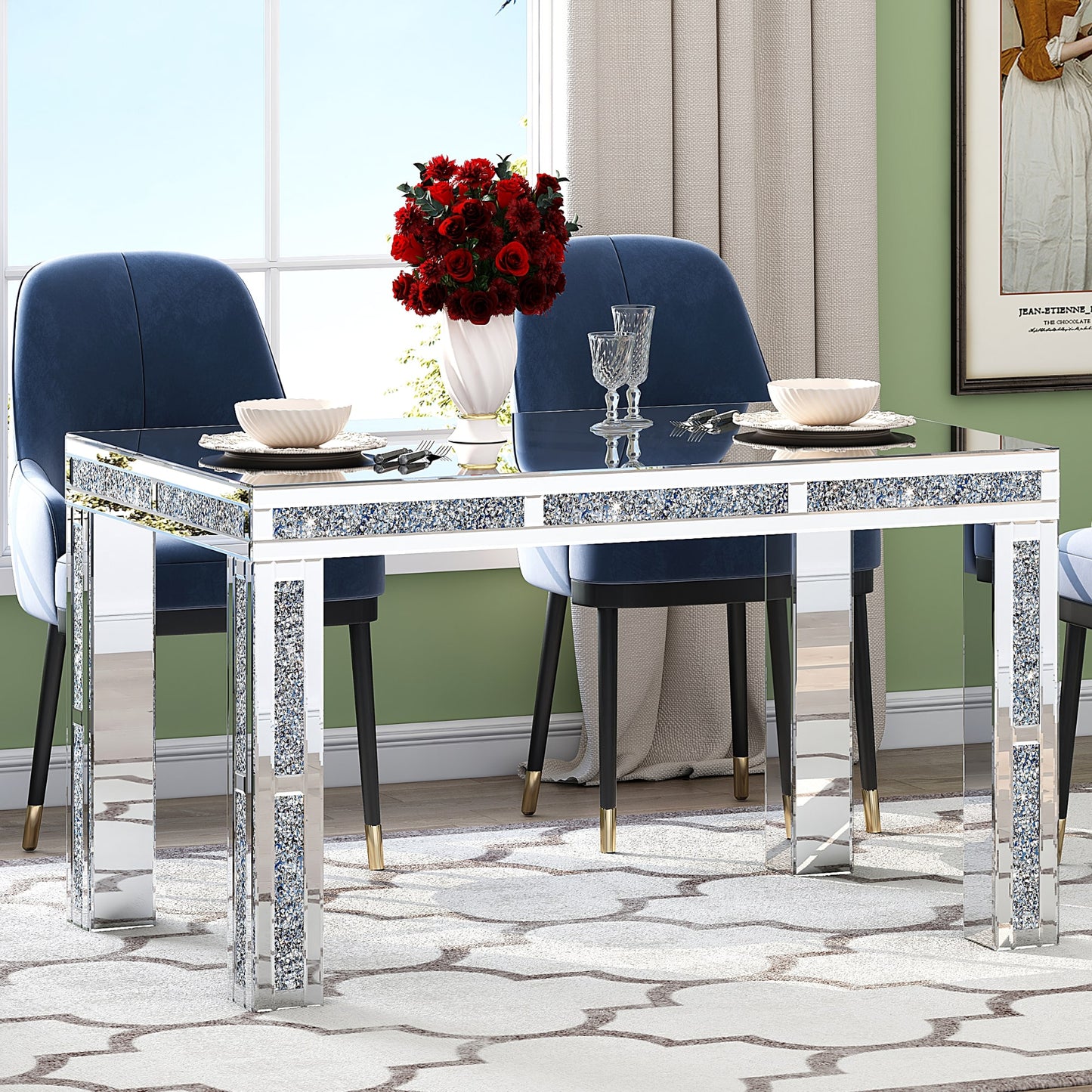 TABLE REPAS RECTANGULAIRE PLATEAU EN VERRE MIROIR COLLECTION ECLAT