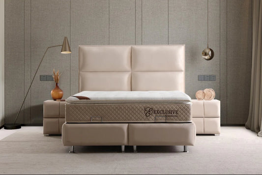 Lit coffre SIDNEY beige - Velours
