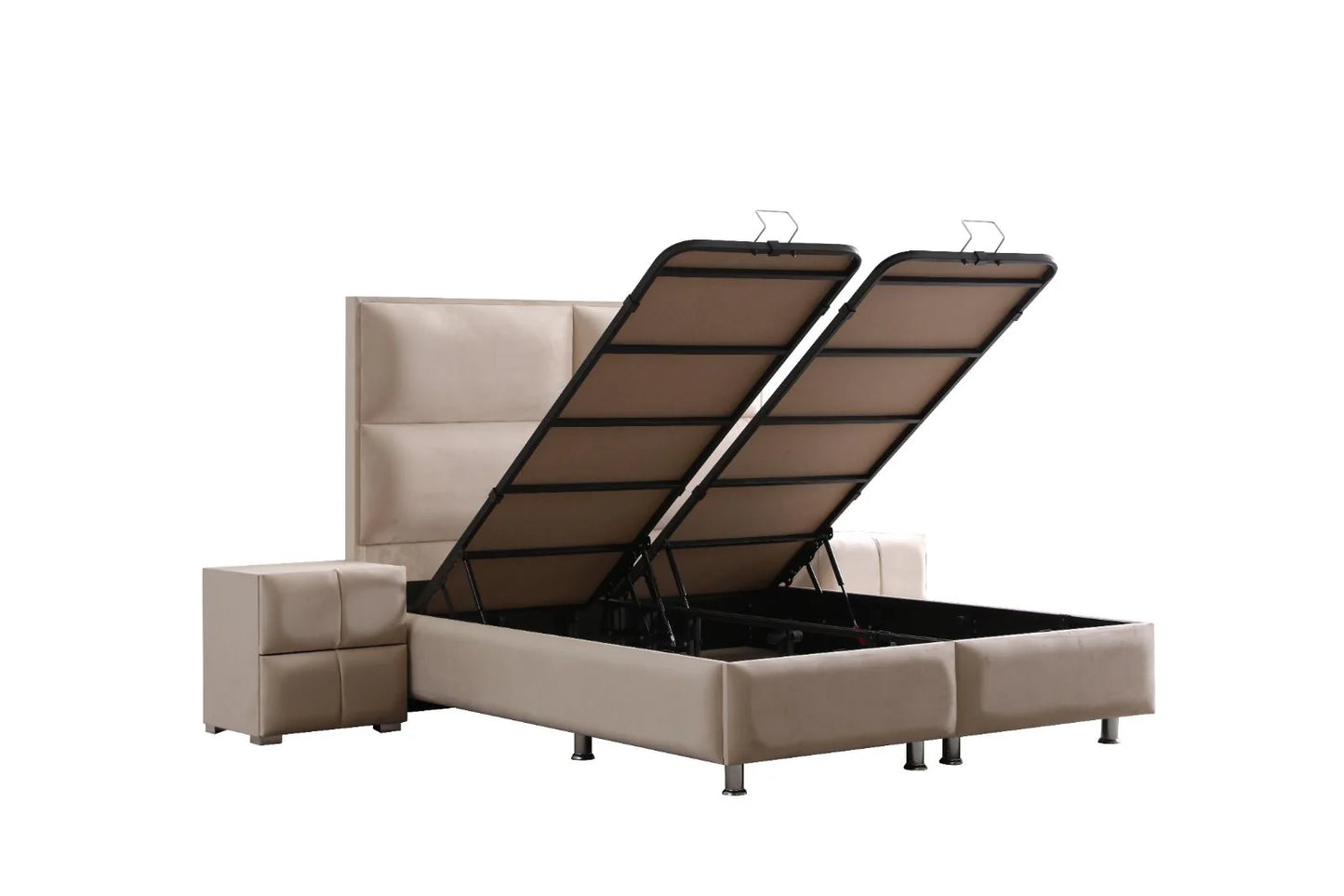 Lit coffre SIDNEY beige - Velours