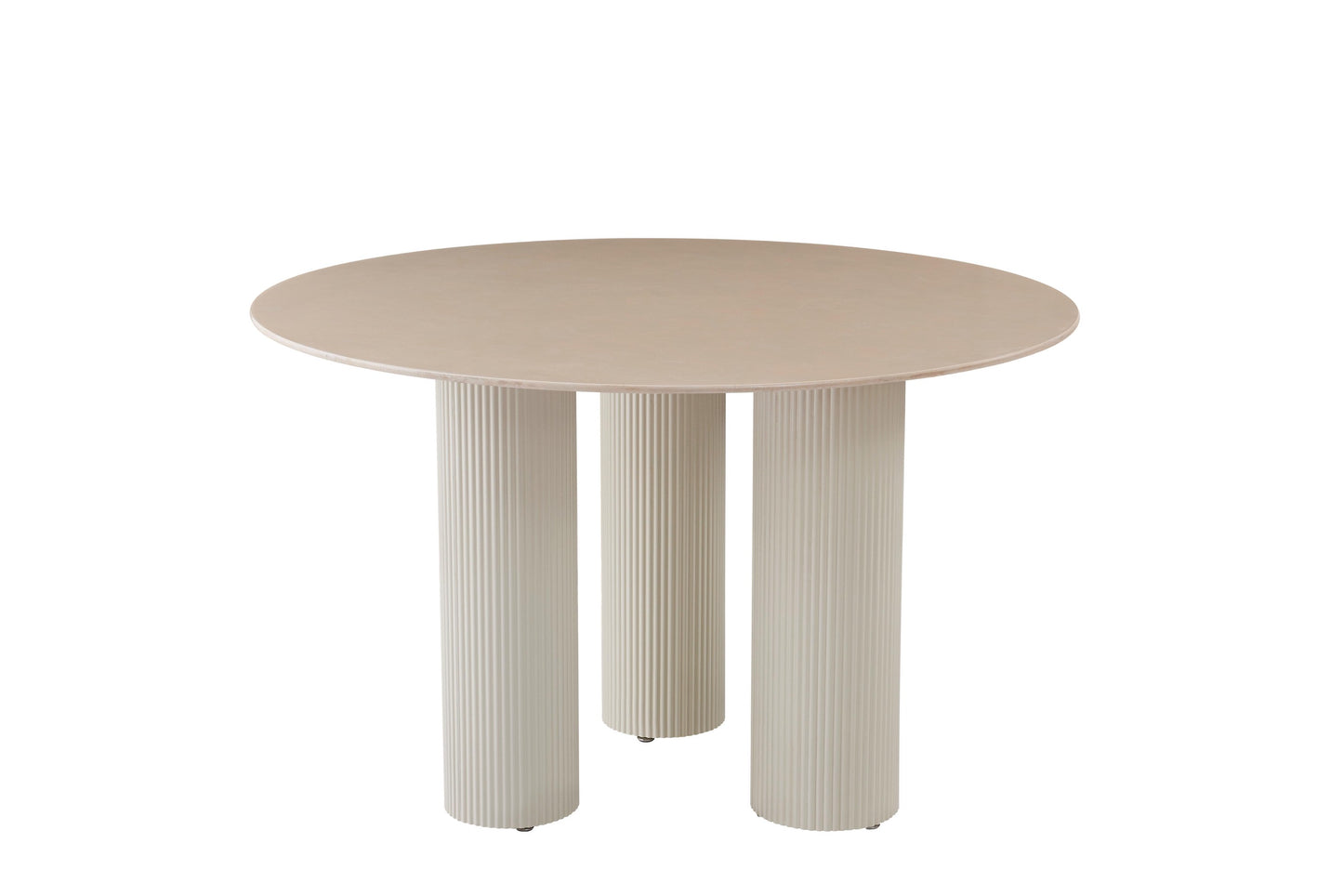 Table à manger « Anaîs » 3 pieds effet travertin plateau céramique beige brillant 120 cm