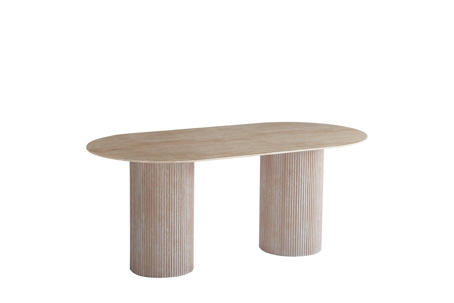 Table à manger « Coco » pieds colonnes effet travertin plateau céramique travertin 180x90x75 cm