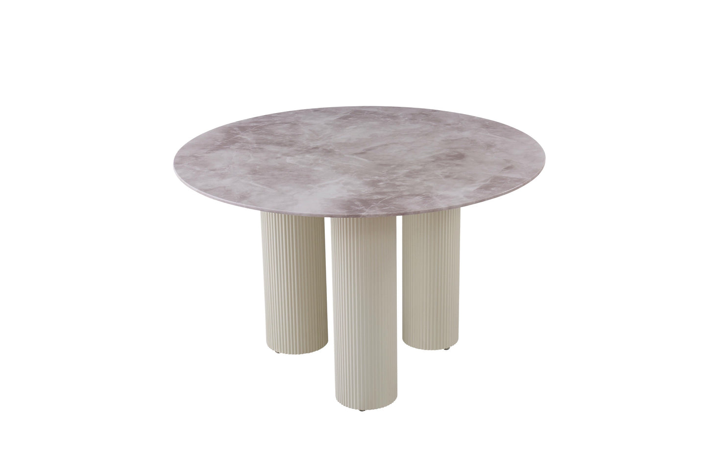 Table à manger « Anaîs » 3 pieds effet travertin plateau céramique marbre gris 120 cm