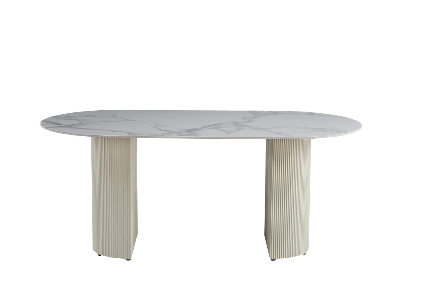 Table à manger « Anna » en céramique marbre gris & pieds beiges