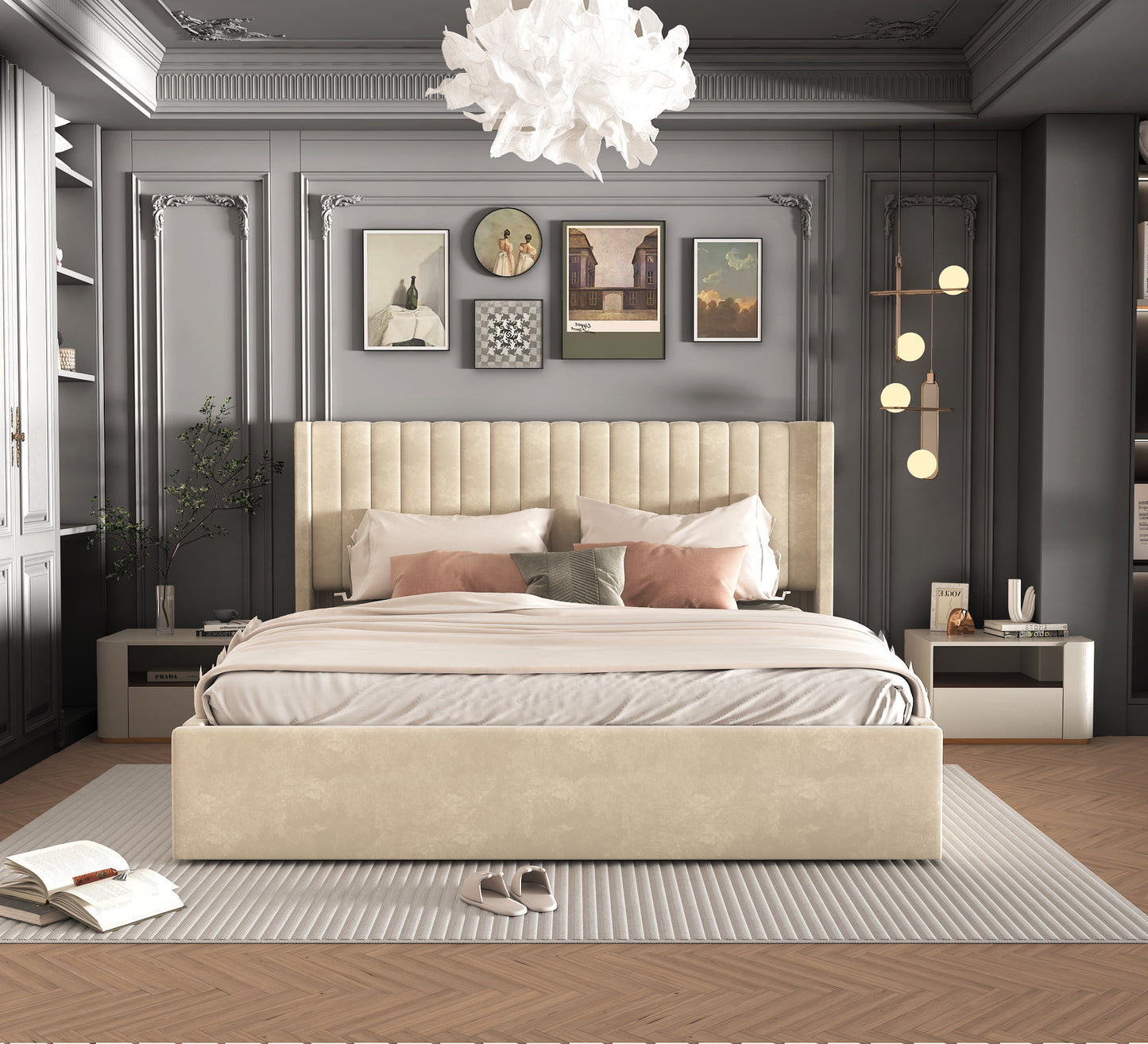 Lit Coffre Camille Beige Velours