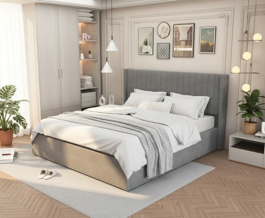 Lit Coffre Camille Gris Velours