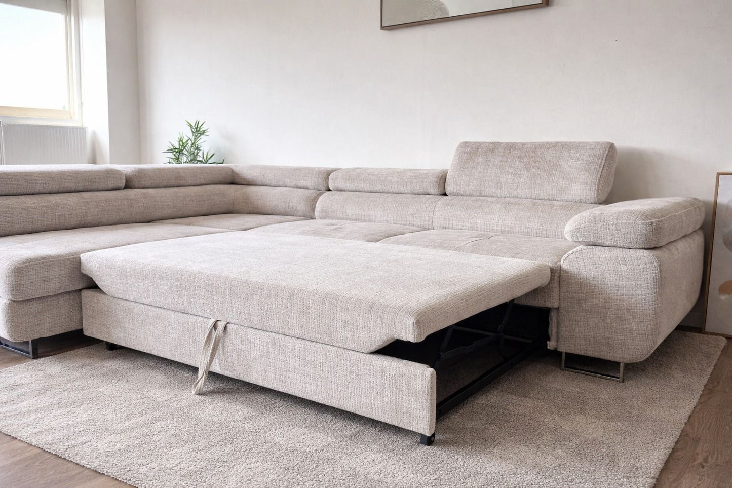 Canapé convertible TONY en tissu marbella beige