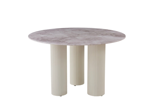 Table à manger « Anaîs » 3 pieds effet travertin plateau céramique marbre gris 120 cm