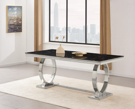 Table à manger « Omega Chrome » Marbre Noir 180x90 cm