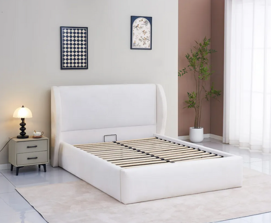 Lit coffre Miami Blanc – Tissu Chenille