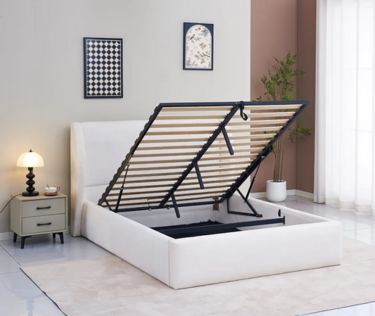 Lit coffre Miami Blanc – Tissu Chenille