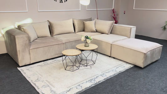 Canapé modulable Élégance 4+1 en Velours beige